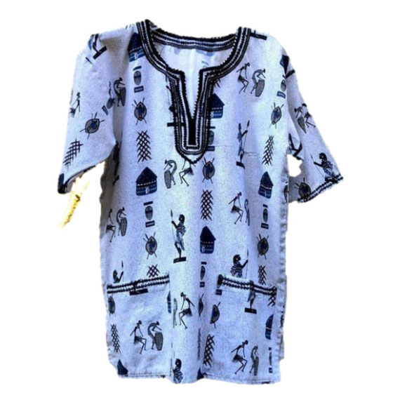 AFRICAN PRINT shirt from Zambia Pit to Pit 21 3/4" New Without Tags - Picture 1 of 9